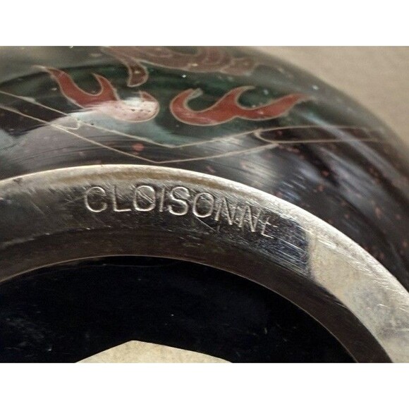 Japanese CLOISONNE Bud Vase Red Brown Gold Fleck Phoenix Bird Kyoto Butterfly - Picture 12 of 16